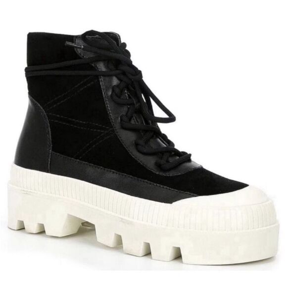 GIANNI BINI Black Leather Platform Ankle Boot Bootie Lug Sole Sneaker Sz 6.5 New - Picture 1 of 13